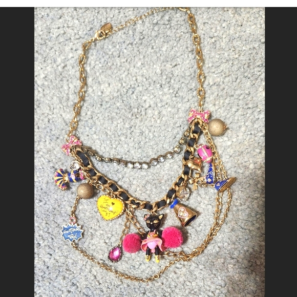 Retired Betsey Johnson Cheer charm multi layered necklace